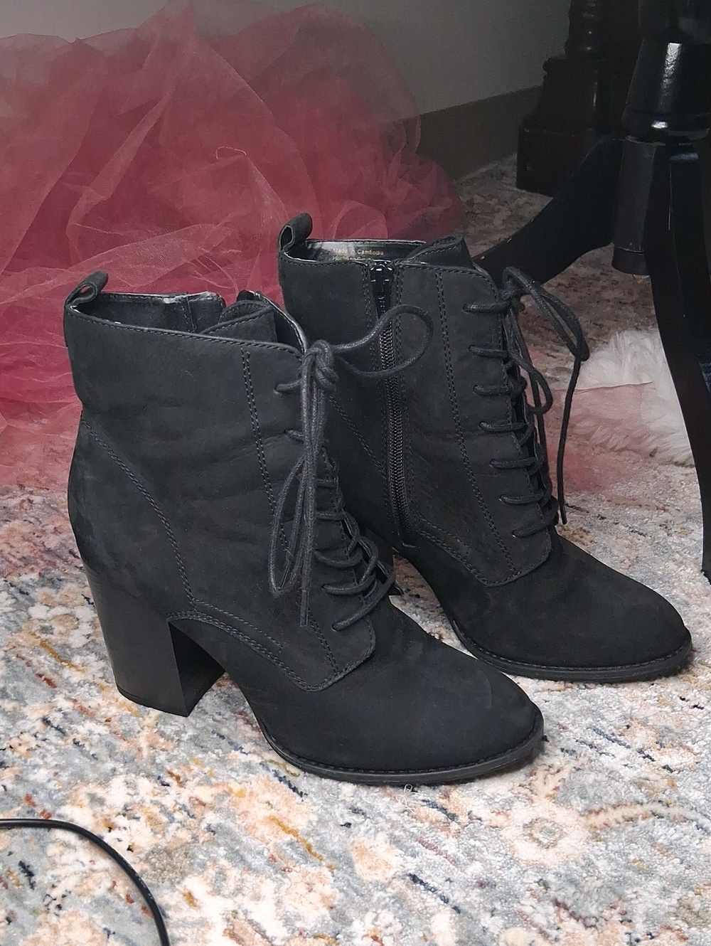 Aldo-Black Lace-Up Block Heel Ankle Boots - Woman Shoes